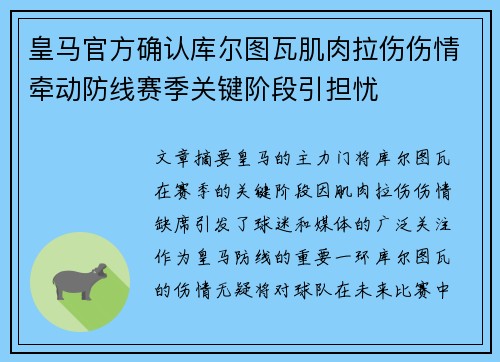 皇马官方确认库尔图瓦肌肉拉伤伤情牵动防线赛季关键阶段引担忧